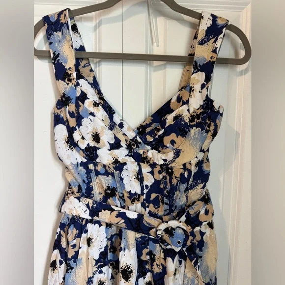 NWT Lulu’s Sunny Attraction Navy Floral Linen Bustier Belted Mini Dress Size M - Picture 3 of 8